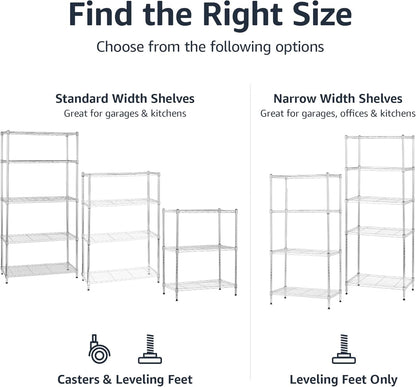 Amazon Basics 4-Shelf Adjustable, Storage Shelving Unit, (200 Pound Loading Capacity per Shelf), Steel Organizer Wire Rack, 13.4"D x 23.2"W x 48"H, Chrome