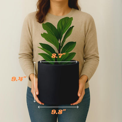 Fox & Fern 10 Inch Black Plant Pot with Drainage Plug — Premium Lightweight Fiberstone Matte Black Planter; 10 Inch Pots for Plants; for Indoor & Outdoor Use; Weather Resistant & UV Resistant