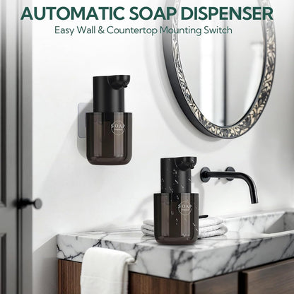 2 Pack Automatic Soap Dispenser, Touchless Automatic Foaming Soap Dispenser, Electric Wall Mounted Dispenser, 13.5oz/400ML USB Rechargeable with 4-Level Adjustment for Bathroom, Kitchen & Office