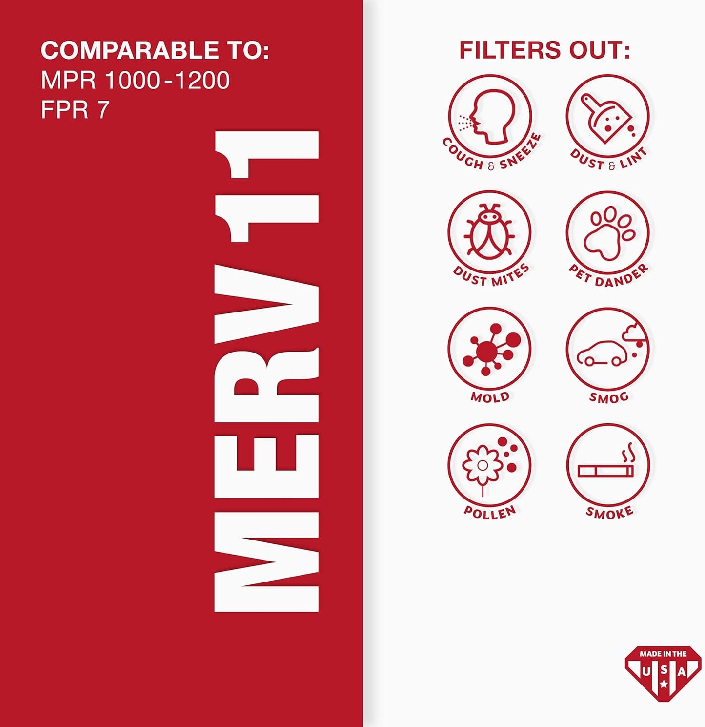 Aerostar 20x22 1/4x1 MERV 11 Pleated Air Filter, AC Furnace Air Filter, 6 Pack (Actual Size: 19 7/8" x 22 1/4" x 3/4")