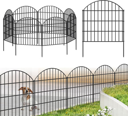 Metal Garden Fence 28in (H) x 18.7ft (L), 8 Panels + 9 Stakes Dog Fence Border Fence Animal Barrier, No Dig Garden Fencing for Yard Flower Bed Lawn Patio Outdoor, CTW2829 Black