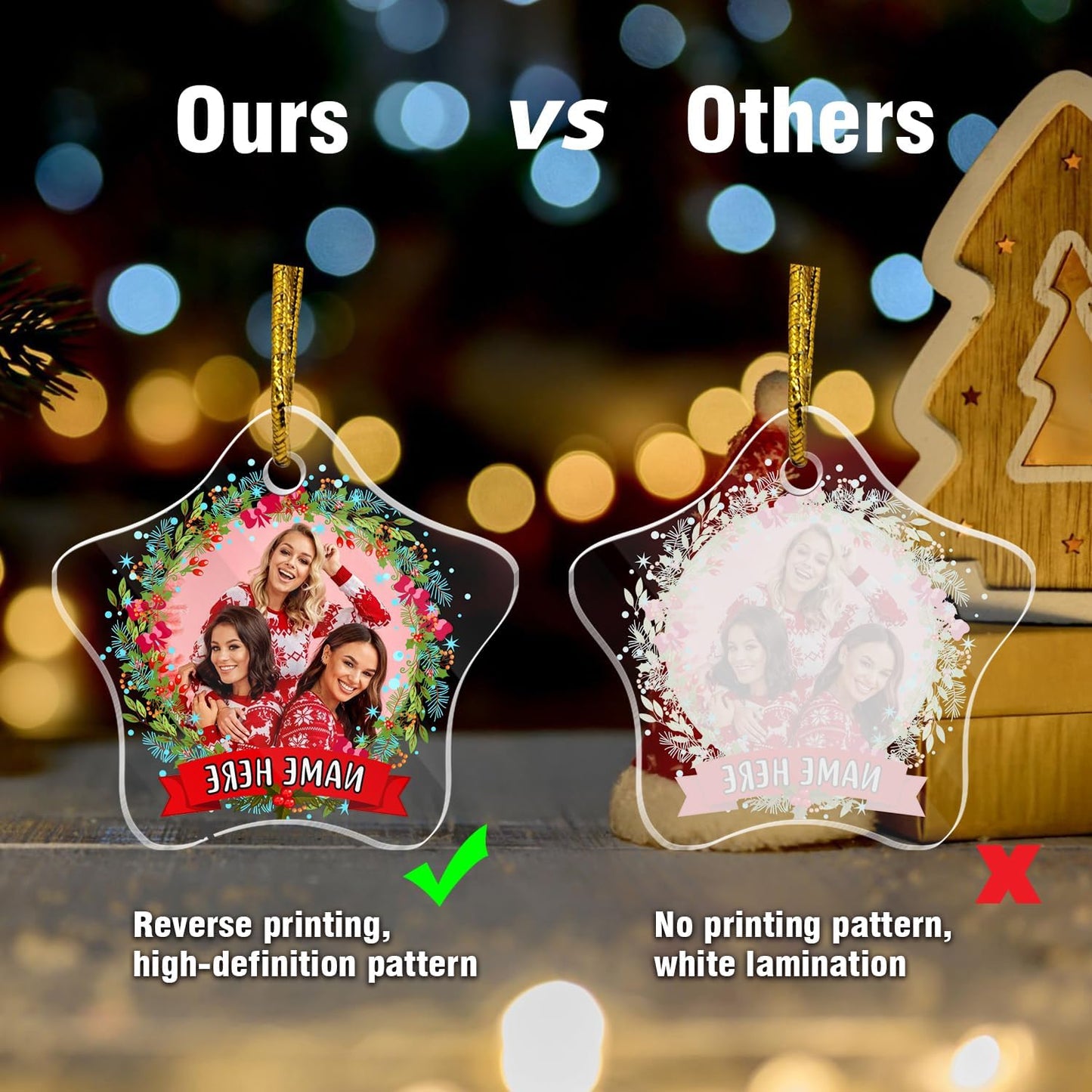 Personalized Christmas Ornaments, Crystal Custom Hanging Ornaments, Decorative Photo Hanging Glass Pendant, Design Own Picture, Gifts for Christmas, Star Decor for Family/Friends