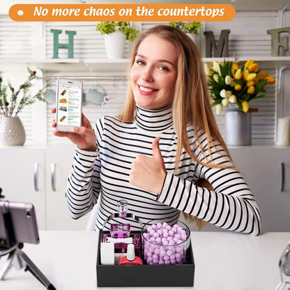 Black Bamboo Drawer Organizer - Silverware&Utensil Holder Organizer for Kitchen Drawers, Multi-Use Drawer Dividers Boxes for Bathroom Counter，Cabinet, Garage, Office Desk, Makeup, Jewelry (9"6"2.5")