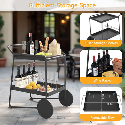 Outdoor Grill Cart Table with Extra-Large Wheel, 24" x 16" Removable Tray & Ergonomic Handle, Indoor and Outdoor Pizza Oven Table for Garden Patio BBQ Kitchen Food Prep Cart for Party