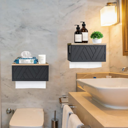 Set of 2 Paper Towel Dispenser Wall Mount, Paper Towel Holder Wall Mounted with Lid, Solid Wood Commercial C-Fold, Z-Fold, Trifold Hand Paper Towel Holder Hand Towel Holder for Bathroom Kitchen Decor