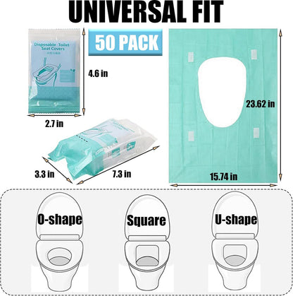 50 Pack Toilet Seat Covers Disposable 16x24 Inch XL Portable Toilet Liners Travel Seat Cover for Outdoors,Hotel, Hospital, Travel, Public Toilet Seat Cover (50pack, GREEN)