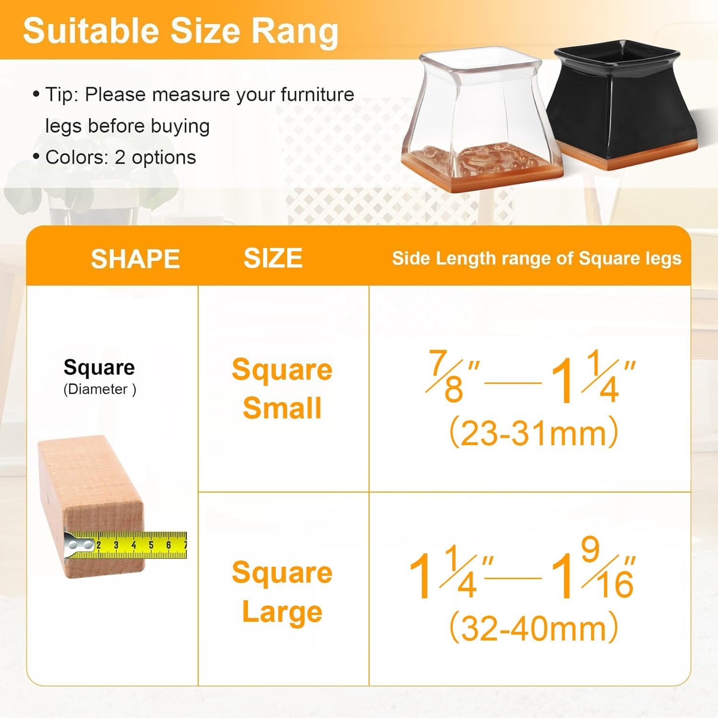 CHUNZEXI 32 Pack Square Chair Leg Floor Protectors for Hardwood Floors, Silicone Felt Covers Pads Caps, Protect Wood Furniture Feet Floors Noise Reduce and Scratch (Square Small & Clear)