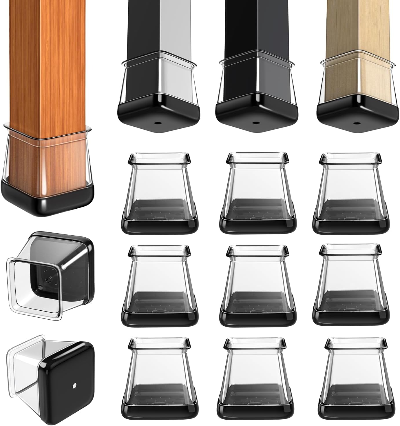 28 Pcs Chair Leg Sliders for Carpet, Square Chair Leg Floor Protectors Glides, Silicone Furniture Leg Protectors Caps, Carpet Protectors Table Feet Teflon Covers Pads (Fit:1-1/8" ~ 1-1/2")