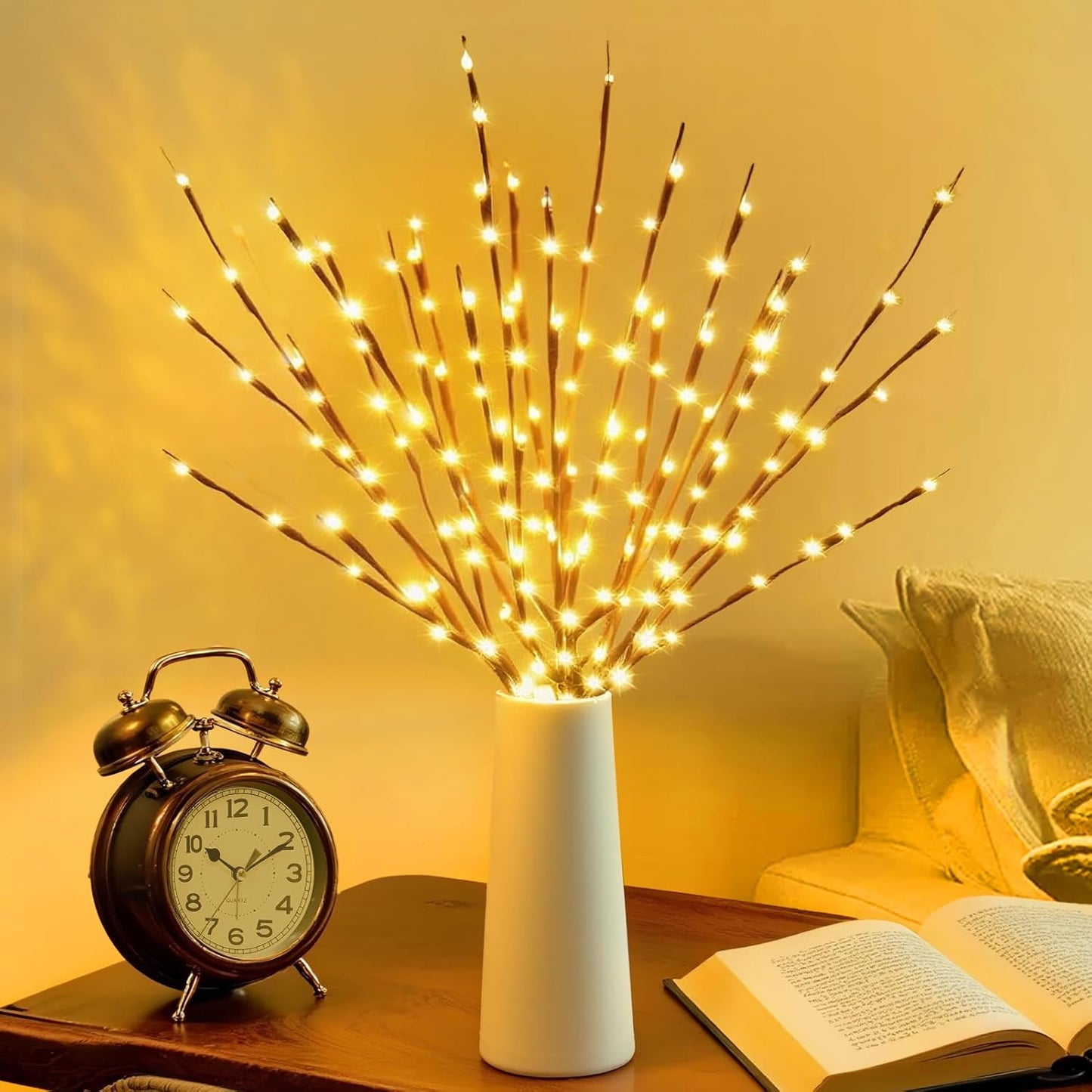 DK177 4 Pack Led Branch Light Battery Operated Lighted Branch Vase Filler Willow Tree Artificial Little Twig Power Brown 30 Inch 20 LED for Home Romantic Decoration, Warm White
