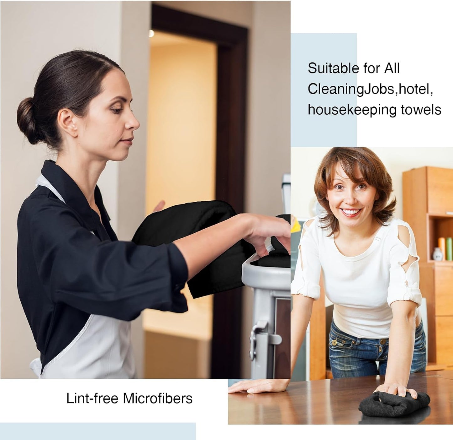 200 Pieces Microfiber Cleaning Cloths Bulk Absorbent Microfiber Towels Reusable Lint-Free Streak Free Wash Rags for House Kitchen Office Restaurants Bar Shop Car, 12 x 12 Inches (Black)