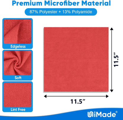 Shop Towels Rags, 50 Pack Reusable Shop Rags Bulk Microfiber Cleaning Cloth Lint Free Cleaning Towels for Car Kitchen Automotive Bar Mechanic Restaurant Garage, 11.5"x 11.5", Red