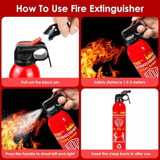 WPW 620ml Large Upgraded 8-in-1 Fire Extinguisher for Home with Wall Mount Portable Fire Extinguisher For Vehicle Car Boat House Kitchen Emergency Supplies, Water-Based Solution For A, B, C, K Fire