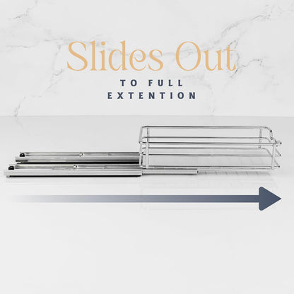 Pull Out Cabinet Organizer for Spices, Cans - Heavy Duty with Lifetime Limited Warranty- Pull Out Spice Rack- Cabinet Pull Out Shelf for Cans,Dishes, Etc, 4-1/2"W x 10-1/2"D x 2-3/4”H, Chrome