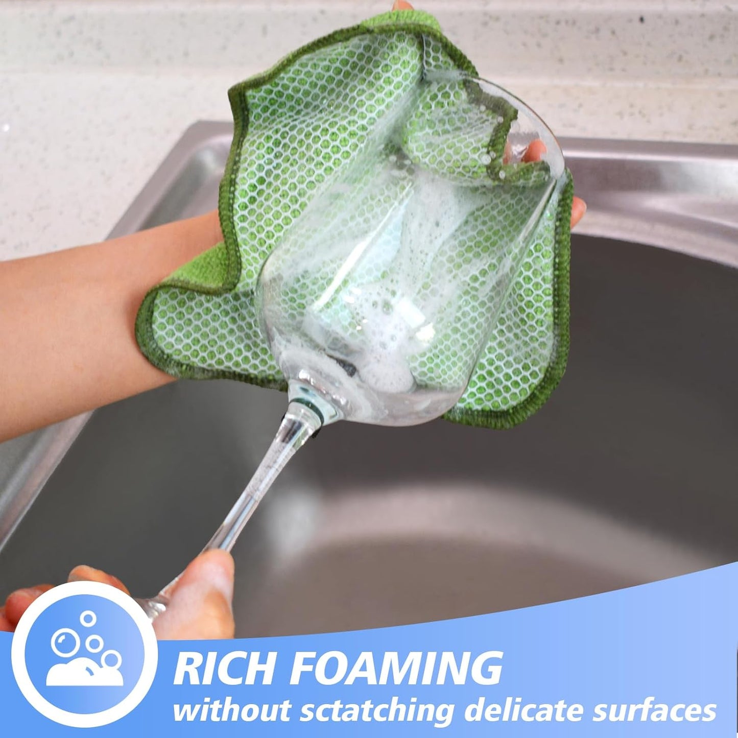 KinHwa Kitchen Washcloths for Dishes Absorbent Microfiber Dish Cloths Quick Dry Dish Rags with Poly Scour Scrub Side Ideal for Kitchen Cleaning (Green, 7inchx7inch 9 Pack)