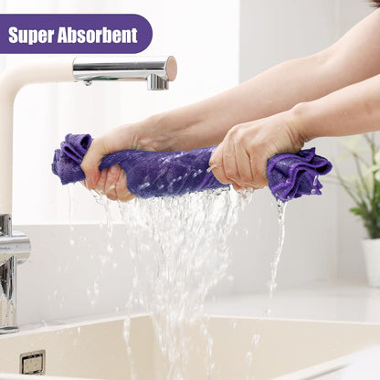 Homaxy Microfiber Kitchen Towels and Dishcloths Set, 12 Pack Soft and Absorbent Dish Hand Towels Bulk, 28 x 16 Inch & 12 x 12 Inch Quick Drying Rags for Washing Dishes, Purple