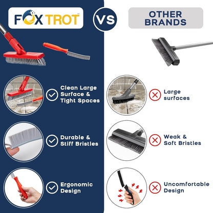 Grout Brush with Long Handle & Hard Bristle Crevice Cleaning Brush, Grout Cleaner for Tile Floors, Floor Scrubber for Tile Grout Line, Household Use, Multipurpose Gap Cleaning Tools by Foxtrot Living