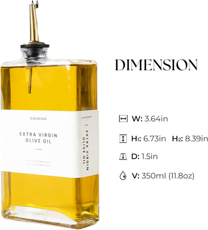 Premium Glass Olive Oil Dispenser Bottle 350ml | Cooking Oil and Vinegar Dispenser | Oil Dispenser for Kitchen with Gold Pourers, Funnel, Brush & 36 Labels (4 Pack)
