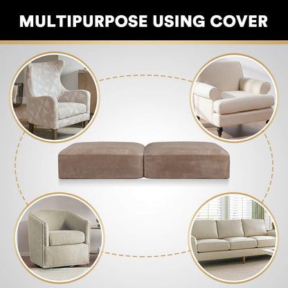 PrinceDeco Velvet Couch Cushion Cover Soft Stretch Cushion Slipcover for Chair Loveseat Sofa Cushion Furniture Protector Seat Cushion Sofa Cover (2 Piece Large Sofa Cushion Covers, Taupe)