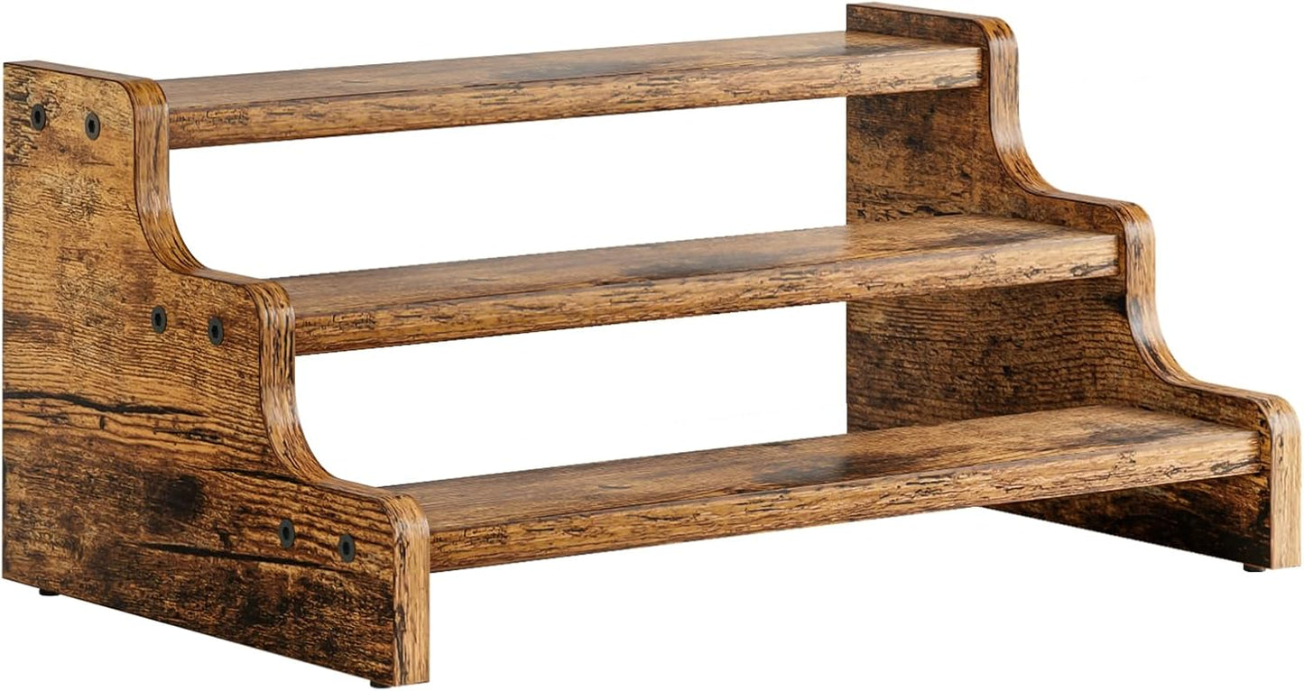 KLM 3-Tier Spice Rack, 13.8 Inch Wood Step Shelf Countertop Spice Storage Holder, Kitchen Pantry Cabinet Organizer Cupboard for Spice Bottles, Jars, Seasonings, Baking Supplies,Bathroom Organizer
