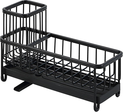 SunnyPoint Never Rust Stainless Utensil, Sink Cleaning Tools Holder for Kitchen Sink With Drain Board; Dish Wand, Sponge, Soap Dispenser, Utensil Organizer Caddy (BLK)