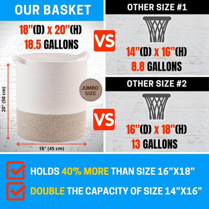 MINTWOOD Design 83L Extra Large 20x18 Inches Decorative Woven Cotton Rope Basket, Tall Laundry Basket Hamper, Blanket Basket for Living Room, Round Storage Baskets for Pillows, Towels, Light Brown