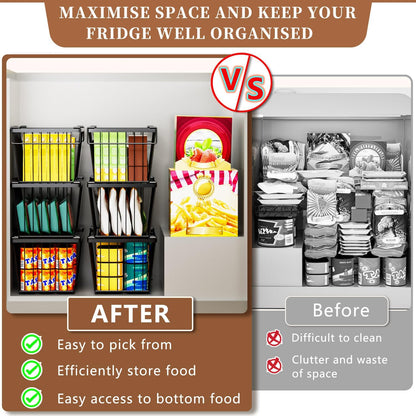 5 Pack Stackable Deep Freezer Organizer Bins ，Upgraded Bottom Leak-Proof net，Encryption and Hardening ， Freezer Organizer Bins for 5 to 7 Cu.FT Small Chest Freezer， Easy Get Bottom Foods