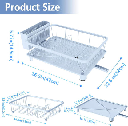 Blue Dish Drying Rack, Dish Rack,Space-Saving Dish Racks for Kitchen Counter with Utensil Holder,Gifts for Women Mothers Day, Kitchen Gadgets & Decor