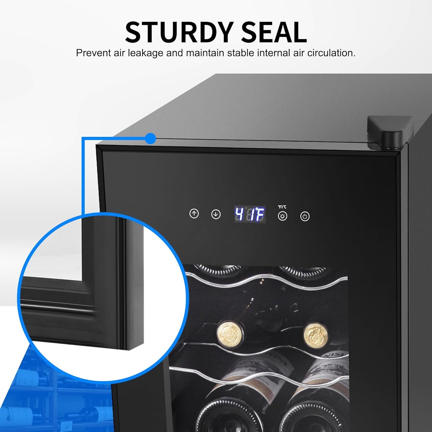 Wine Cooler Refrigerator 12 Bottles, Small Wine Fridge Mini Wine Fridge Countertop with Glass Door Wine Cellars for Red Wine, Champagne, Dry White Wine, Sparkling Wines