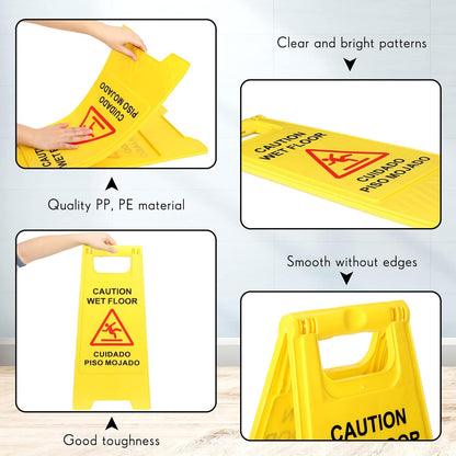 Macarrie 20 Pack Caution Wet Floor Sign Yellow Wet Floor Double Sided Signs Cuidado Piso Mojado Foldable Bilingual Alert Sign for Commercial Use Indoors Outdoors, 11.5 x 23.62 Inches