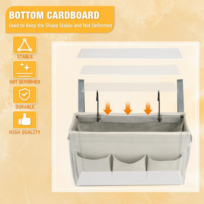 Bedside Storage Organizer with Fixed Straps and Water Bottle Holder for Home, College, Dorm, Bunk / Hospital Bed, Crib Bed Rails (Grey)