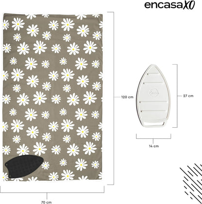 Encasa XO Ironing Mat/Pad (Large 48"x28") with 3mm Padding & Silicone Iron Rest for Steam Pressing on Tabletop or Bed - Heat Resistant, Portable, Quilting & Travel Blanket - Daisy Grey