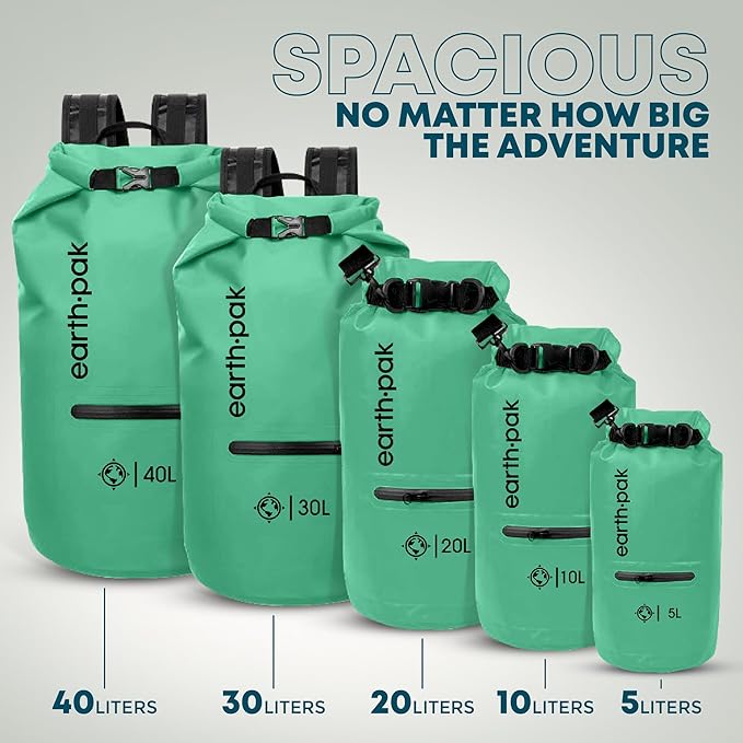 Earth Pak Waterproof Dry Bag with Zippered Pocket - Waterproof Dry Bag Backpack Keeps Gear Dry