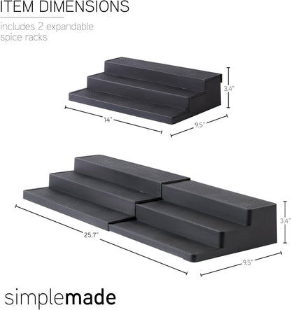 SIMPLEMADE 3-Tier Spice Rack Organizer - Versatile Storage Shelf for Kitchen, Bathroom, Bedroom & Office, Set of 2, Expandable Black