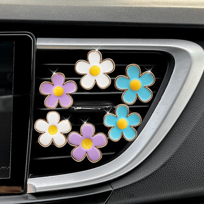 6pcs Flowers Car Decor,Cute Car Air Freshener Vent Clips,Blue White Purple Daisy Flowers Air Vent Clip Accessories for Women,3cm/2.7cm Refillable Daisy Decor Diffuser