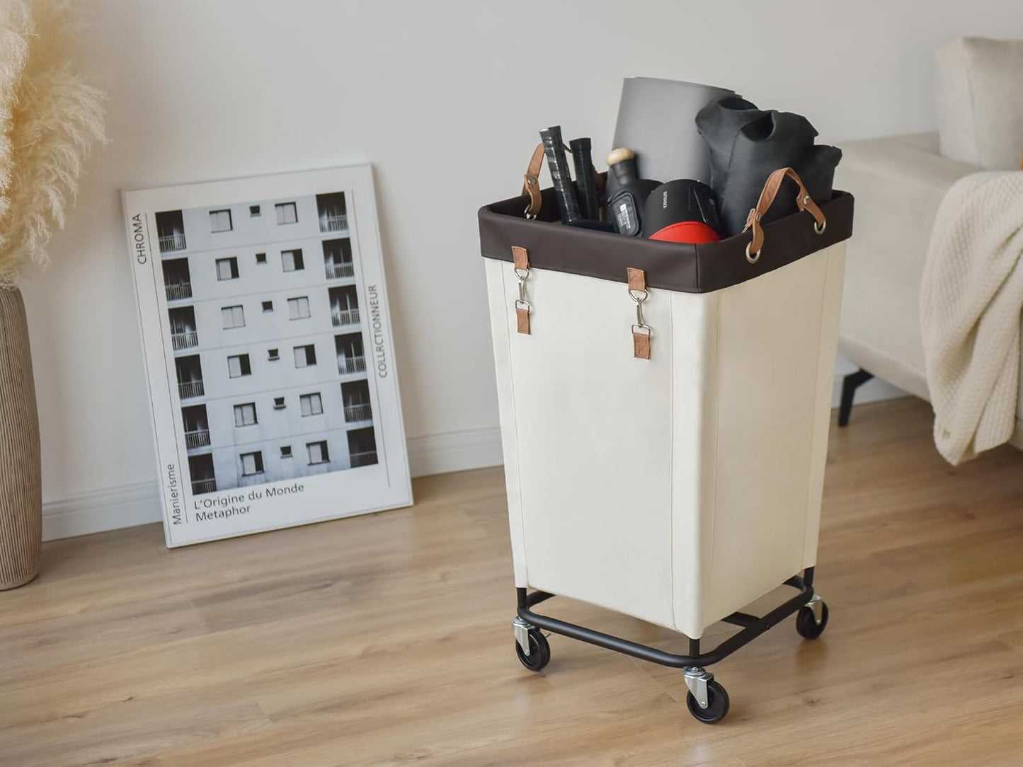 StorageWorks 160L Laundry Basket with Wheels, Large Rolling Hampers for Clothing Organizer, Dirty Clothes Basket for Hotel, Home, Closet, Dorm, Beige