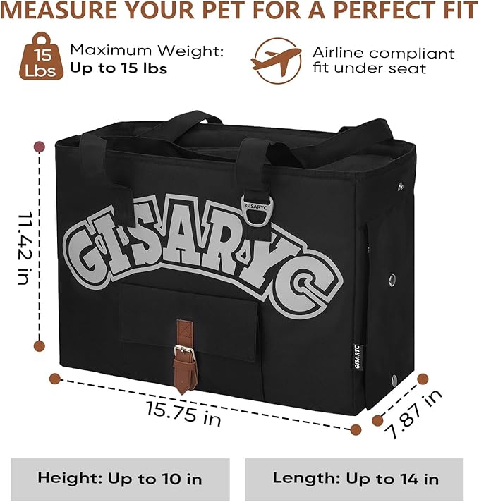 Dog Purse Carrier for Small Dogs, Cats and Puppies – Soft-Sided Foldable Pet Travel Bag with Multi Pockets, 3-Sided Mesh & Rollable Cover for Nervous Cats, Fits Pets up to 15 lbs (Black & Silver)