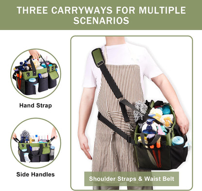 Viajero Wearable Cleaning Caddy Bag, Large Cleaning Supplies Organizer Housekeeping Supply Caddy Detailing Bag with Handle Shoulder Waist Straps for Tote Tools Products Housekeepers Car Home House