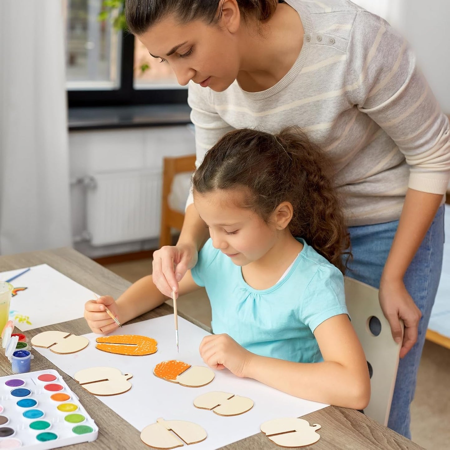 COCHIE DIY Fall 3D Pumpkins Wood Crafts to Paint for Kids Adults, Paintable Unfinished Wooden Slices for Craft, Pumpkin Cutouts Ornaments for Painting Decorations (24 PCS)