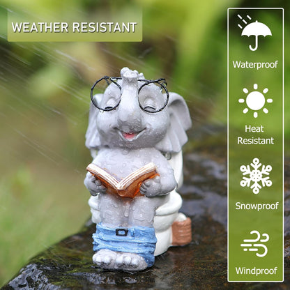 Elephant Statue Solar Outdoor Garden Decor, Funny White Elephant Gifts for Women, Mom, Grandma or Birthdays,Elephant Decor Ornament for Yard Art Balcony Patio Porch Lawn & Home House