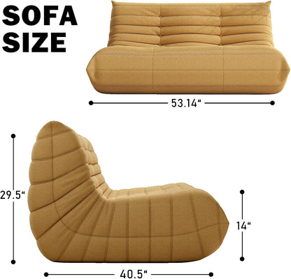 Bean Bag Chair, Loveseat Fireside Chair Bean Bag Sofa Large Bean Bag Chair for Adults, 2 Seater Bean Bag Chairs for Teens with High Density Comfortable Foam, Bean Bag for Living Room, Bedroom (Yellow)