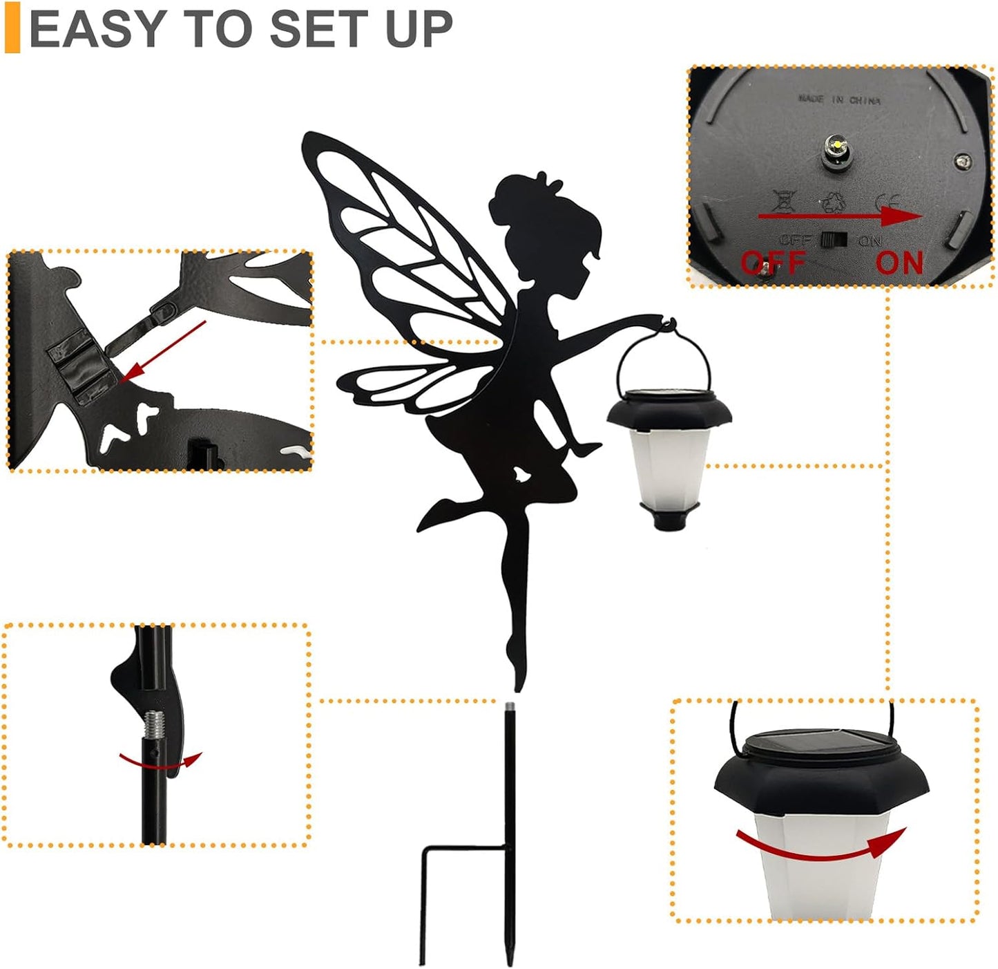 Solar Fairy Garden Stake Decorative Lantern, 2 Pack Metal Fairy Angel Garden Silhouette Lights for Lawn, Pathway, Patio, Yard Outdoor Decor