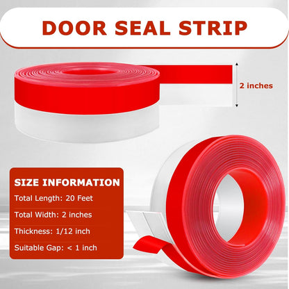 Weather Stripping Self Adhesive Door Draft Stopper Flexible Shower Door Bottom Seal Silicone Seal Strip for Sliding Glass Windows Side Gaps (Transparent, 2 Inch Wide x 20 Feet Long)