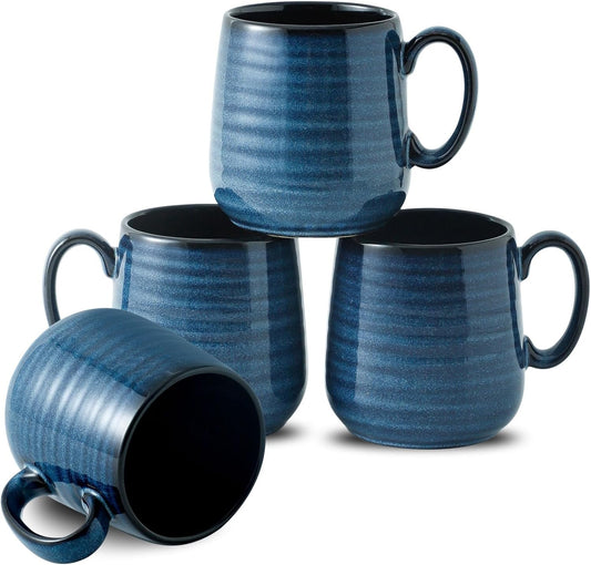 Hasense Small Coffee Mugs 8 oz, Ceramic Cappuccino Cups Set of 4, Espresso Mug with Handle for Latte, Tea, Milk and Mocha, Mini Cups for Gift, Dishwasher & Microwave Safe, Blue