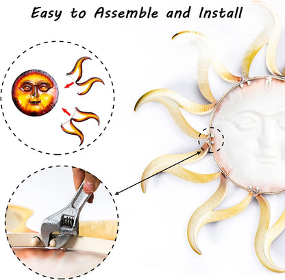 TICKCACY Metal Sun Wall Art Decor, 27.5” Sun Wall Art Hanging for Indoor Outdoor, Sun Face Wall Decor for Living Room Farmhouse Yard Fence