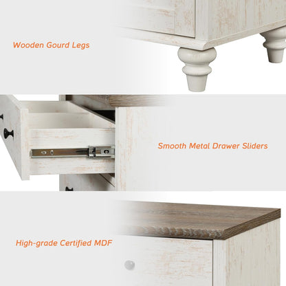 WAMPAT Kids Dresser for Bedroom with 6 Drawers, Baby Dressers with Wide Chest of Drawers, Farmhouse Wooden Closet Storage Organizer, Large Wood Dressers for Living Room, Nursery, Hallway, Rustic White