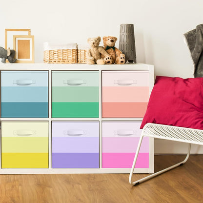 6 Pcs Fabric Storage Cubes Bins with Metal Handle 11 Inch Macaron Colored Striped Style Collapsible Bins Cube Storage Organizer for Clothes Books Kids Room Closet and Toys