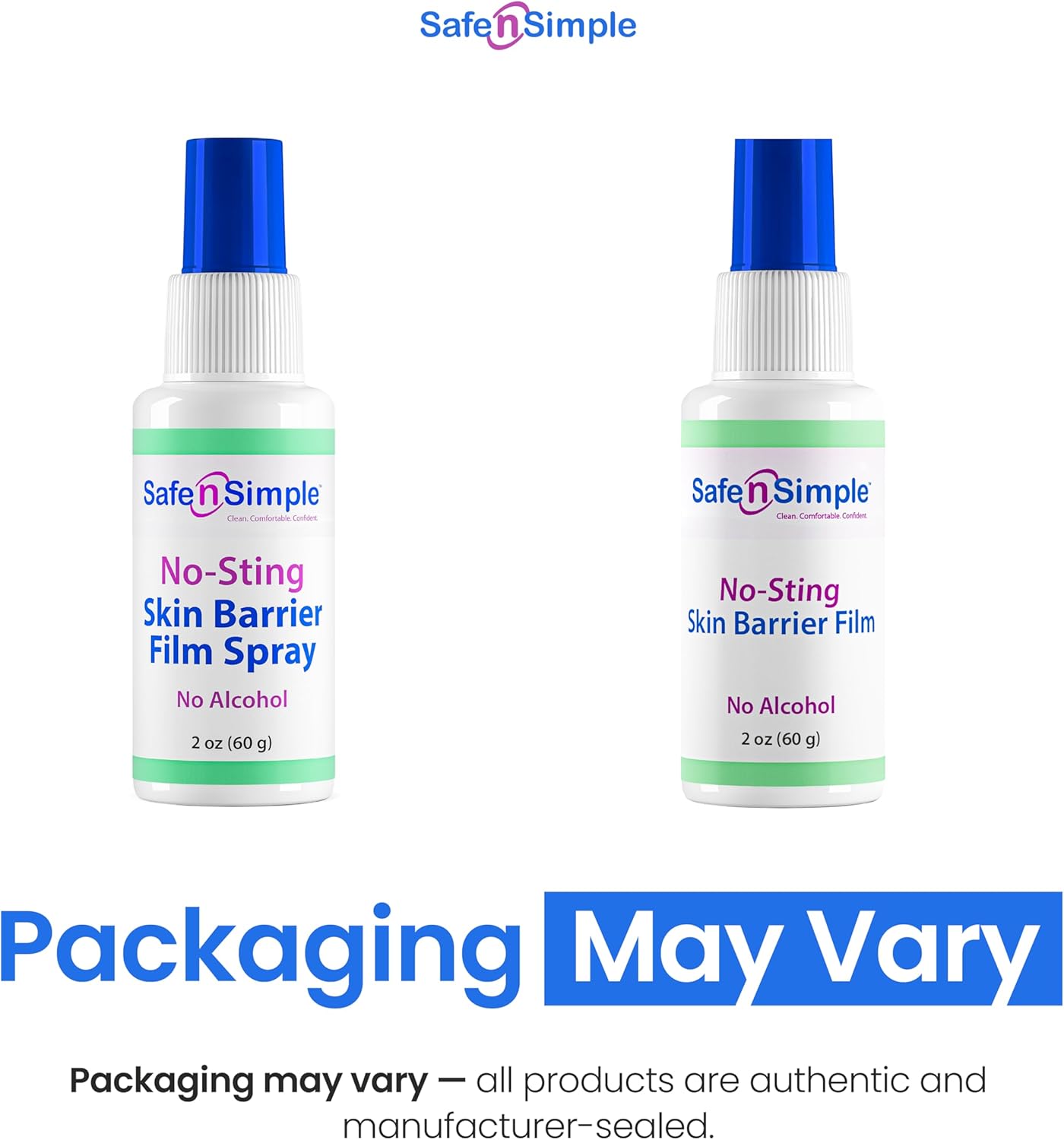 Safe n' Simple No Sting Barrier Film Spray - 2 Oz - Odor-Free Pre Tape Solution - No-Alcohol Skin Prep - Adult Adhesive Spray for Skin Protectant