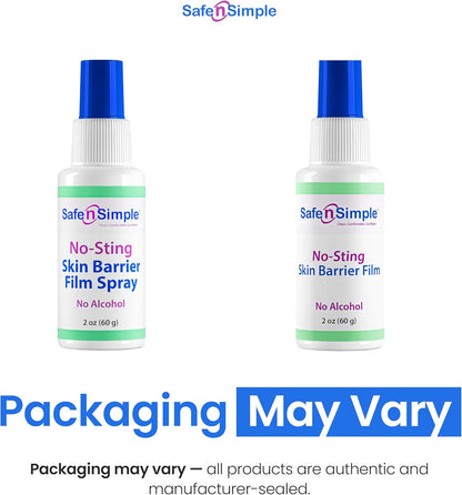 Safe n' Simple No Sting Barrier Film Spray - 2 Oz - Odor-Free Pre Tape Solution - No-Alcohol Skin Prep - Adult Adhesive Spray for Skin Protectant