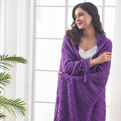 inhand Valentine's Day Gifts Throw Blanket Purple for Couch, Soft Living Room Home Decor Knitted Blanket, Outdoor Lightweight Breathable Summer Blanket, Farmhouse Warm Woven Decorative,50"x60"