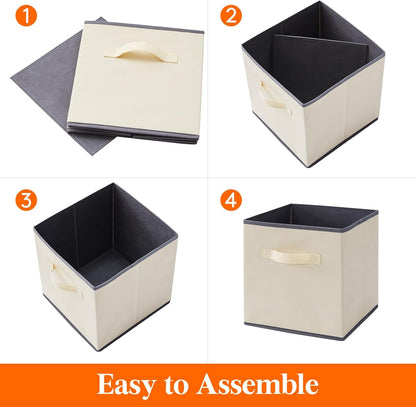 Lifewit 12 Packs Storage Cubes, 11 Inch Cube Storage Bins, Foldable Decorative Fabric Storage Baskets for Organizing Home Organizers with Handles for Shelves, Closet,Beige